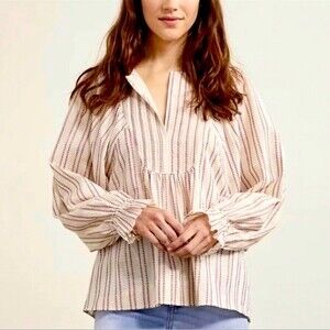 Elizabeth and James XS embroidered Shirt Top boho blouse oversized cream Peasant